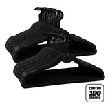 Kit 100 Cabides De Veludo Slim Artiko All Black Antideslizante Ultrafino Todo Preto