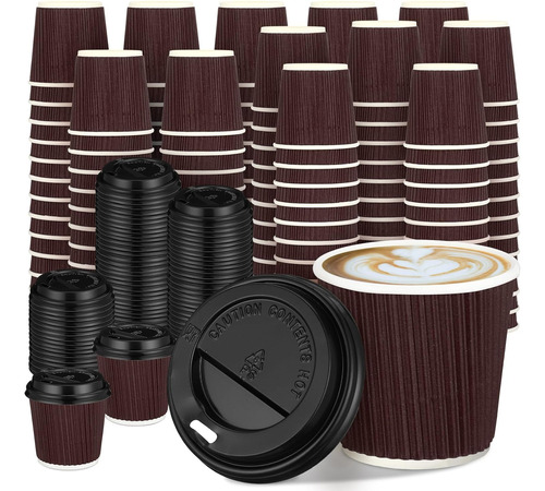 Juego De 100 Tazas De Espresso Desechables De 4 Oz Con Tapas