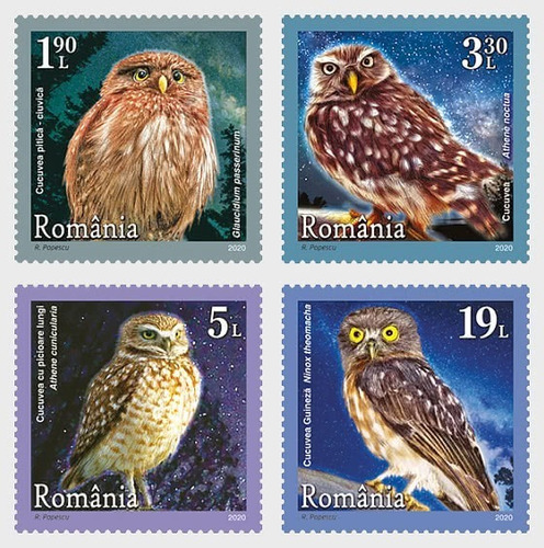 2020 Fauna- Aves Nocturnas- Búhos- Rumania (sellos) Mint