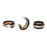 Conjunto Aretes De Y Anillos De La Serie Black Gold