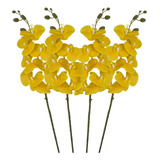 Kit 4 Orquídea Artificial Flores Amarela Realista Em Atacado