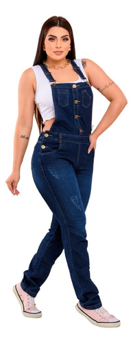 Macacão Jeans Feminino Slim Com Lycra Novidade Moda Inverno