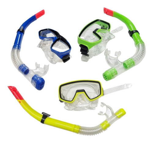 Set Careta Y Snorkel Swimmer Buceo Silicona Doble Válvula