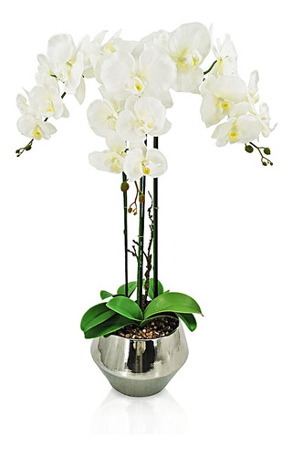 Planta Orquídea Artificial Flor Vara Grande Maceta Elegante