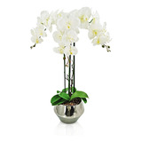 Planta Orquídea Artificial Flor Vara Grande Maceta Elegante
