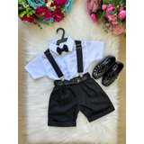 Conjunto Infantil Camisa Branca C/ Short Preto Gravata 