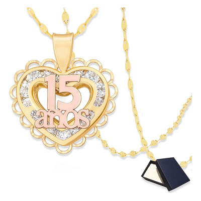 Medalla 15 Años Corazon Oro 10k Cadena Grano Cafe 50cm Oro 10k Italy Corazón Italy Quinceañera Regalo Gargantilla Mujer Dama Xv Años 10 Kilates Oro Italiano 15 Años Regalo Joyería Fina 10 Quilates | Envío gratis