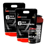 Super Combo 2x Whey Six Protein 2kg + Bcaa + Coqueteleira