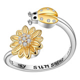 Anillo Ajustable Con Forma De Mariquita Y Girasol Para Mujer