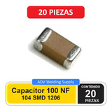 Smd Capacitor 104, 100nf 10% 50v Tamaño 1206, 20 Piezas