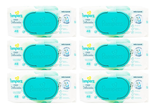 Pampers Kit X6 Toallitas Húmedas Limpieza Delicada Bebés 6c