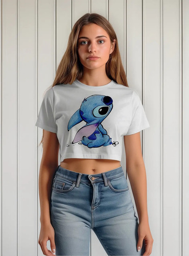 Playera Stitch Crop Top Moda Verano/ Blusa Mujer Estampado.