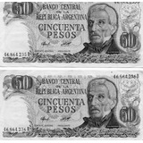 2 Billetes Correl.50 Pesos Ley 1977 Bottero 2379 Unc Escaso