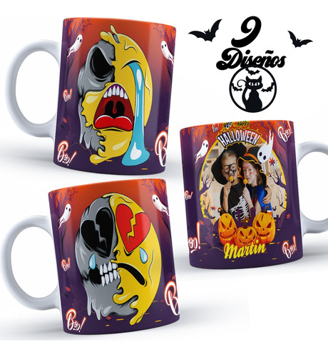 Plantillas Feliz Halloween Emoji - Día De Muertos Para Tazas