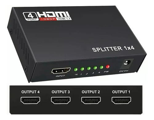 Splitter Hdmi 1*4 Divisor De Señal Amplificador Conecta 4 Tv
