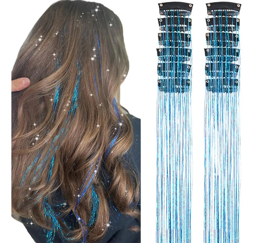 Extensiones De Cabello Con Purpurina 12 Pcs 50cm Clip Fiesta | MercadoLibre
