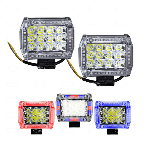 Par Faros 12 Led Dually Aro Rojo/azul Luz Fija Y Estrobo