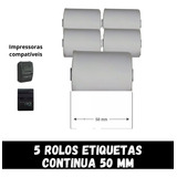 5 Etiqueta Térmica Continua P/ Mini Impressora - 5 Rolos