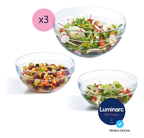 Juego Compoteras Ensaladera Bowls Apilables Luminarc X3u