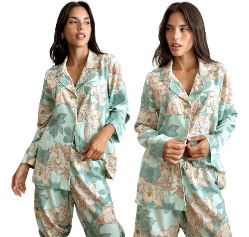 Pijama Invierno Mujer Camisero Abierto Botones