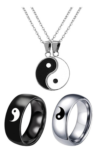 . Juego De 4 Anillos Y Collar Yin Yang Para Amigos O Parejas