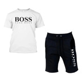 Kit Conjunto Bermuda Moletom+camiseta Boss Lançamento Top