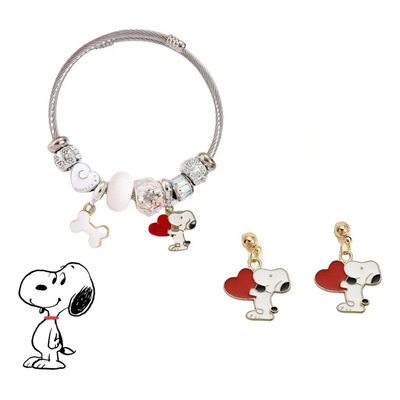 Collar Y Pulsera Con Colgante Ajustable De Snoopy, 3 Pieces