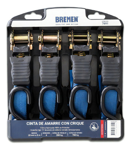 Criquet Tensor Suncho Cinta Amarre Carga 700k Bremen 7691 X4 Color Azul