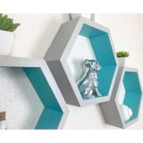 Repisa  Hexagonal  Gris Con Azul 