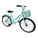 Bicicleta Feminina Aro 24 Retrô Cestinha Sem Marchas Tiffany