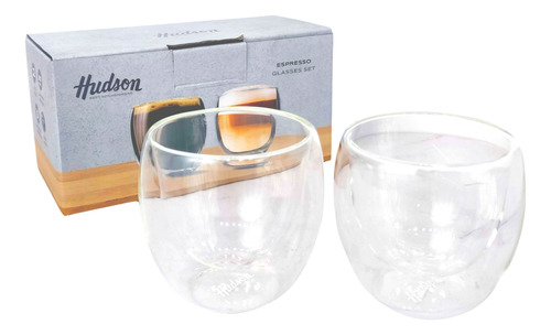 Set X2 Vaso Taza Vidrio Doble Pared Hudson 80ml Cafe Bz3