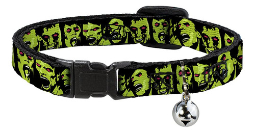 Collar De Gato Breakaway Zombie Expressions Negro Verde Roj.