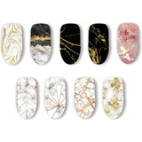 Sticker Nails Tatto Uñas 9 Planillas Marmol Blanco Dorado