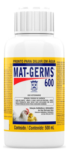 Mat Germs 600 Antibiotico Doencas Aves Galinhas Frango 500ml