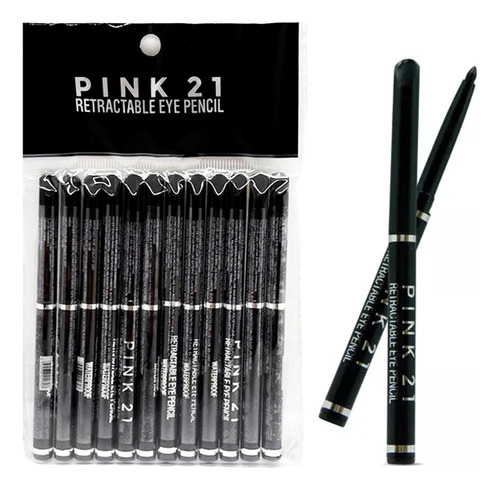 Pack X12 Delineadores Ojos Retractil Pink 21 Negro 24hs 