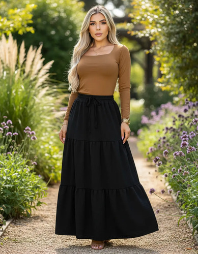 Falda Larga Mujer Luxor Con Olanes Casual Elegante 5-9
