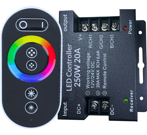 Super Controladora + Controle Rgb Touch Rf 2.4g P/  Refletor Led Piscina / Fita Led / Modulo Rgb