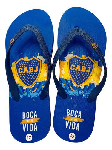 Ojotas Boca Juniors Chinelas Futbol Hombre Azul Y Oro Cabj