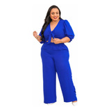 Conjunto Feminino Plus Size Calça Com Forro E Cropped Laço