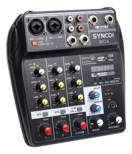 Consola Mc4 Mixer Synco Mezcladora De Sonido 4 Canales Usb