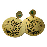 Arete Gato Atigrado Circle Mujer Enchape Oro Con Esmeralda