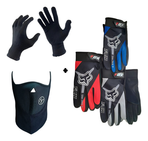 Kit Barbijo Cuello Polar + Guantes Moto + Primera Piel