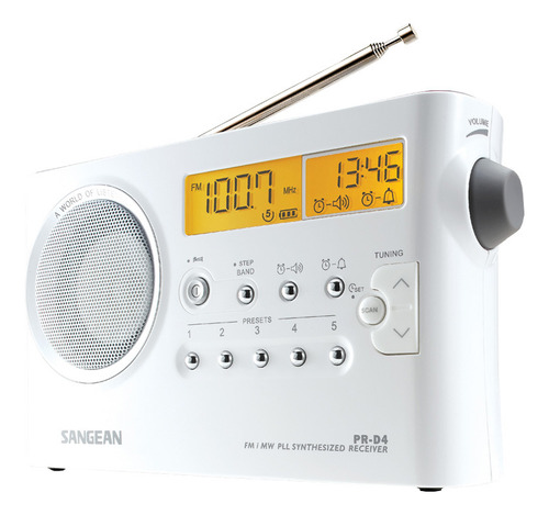 Radio Portatil Am Fm Digital Sangean Prd4 Reloj Alarma Luz