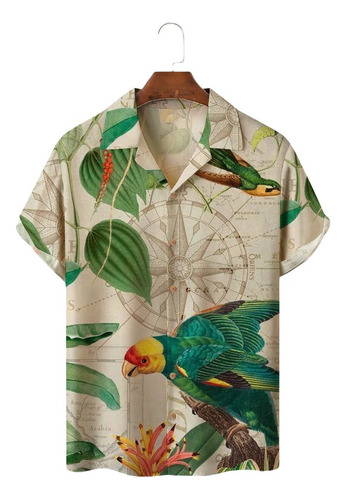 Camisa Hawaiana Unisex Parrots Map, Camisa De Playa De Veran