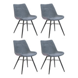 Silla Living Comedor Cocina Set X4 Tapizada Niviko Reforzada Estructura De La Silla Negro Asiento Gris Oscuro Diseño De La Tela Velvet