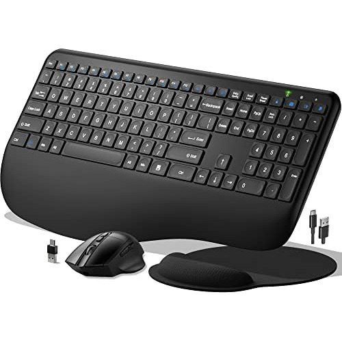 Teclado Y Ratón Inalámbricos Ergonómicos, Recargable...