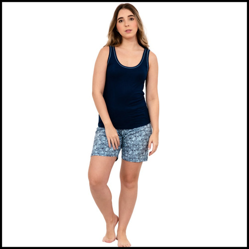 Pijama Feminino Curto Regata E Bermuda De Viscolycra