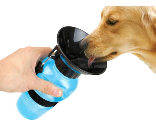 Botella Agua Bebedero Mascota Perrito Paseo 500ml Color Azul