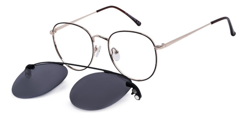 Óculos Para Grau Metal Redondo 2 Em 1 Clipon Unissex