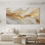 Quadro Sala Abstrato Dourado  Luxo Decorativo Grande 130x70